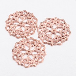 Rose Gold Tibetan Style Filigree Joiners Links, Cadmium Free & Lead Free, Flower, Rose Gold, 29x1mm, Hole: 1.2mm