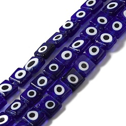 Midnight Blue Handmade Evil Eye Lampwork Beads Strands, Square, Midnight Blue, 5.5~6x5.5~6x2.5mm, Hole: 1.2mm, about 66pcs/strand, 15.35 inch(39cm)