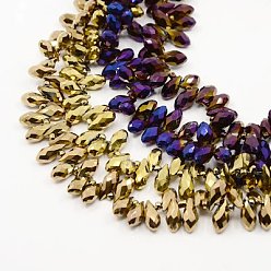 Couleur Mélangete Perles en verre electroplate, perles percées, facette, larme, couleur mixte, 13x6mm