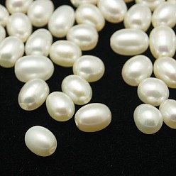 Blanc Culture des perles perles d'eau douce naturelles, demi trou foré, AA grade, riz, blanc, 6.5~7.5x5~5.5mm, Trou: 1mm