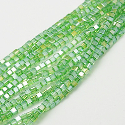 Verde Pálido Abalorios de vidrio electrochapa, color de ab chapado, facetados, cubo, verde pálido, 7~8x7~8x7~8 mm, agujero: 1 mm