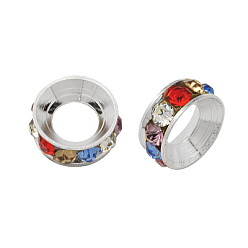 Colorful Brass Rhinestone Spacer Beads, Grade A, Rondelle, Silver Color Plated, Colorful, 9x4mm, Hole: 4mm