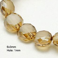 Verge D'or Foncé Perles en verre electroplate, demi-plaqué, facette, givré, plat rond, verge d'or noir, 6x3mm