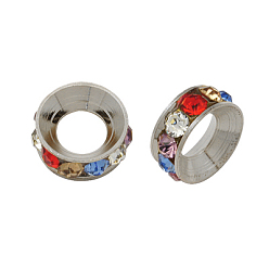 Colorful Brass Rhinestone Spacer Beads, Grade A, Rondelle, Platinum Metal Color, Colorful, 7x3.3mm, Hole: 3.5mm