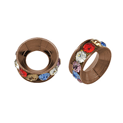 Colorful Brass Rhinestone Spacer Beads, Grade A, Rondelle, Red Copper Metal Color, Colorful, 9x4mm, Hole: 4mm