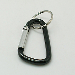 Black Aluminum Carabiner Keyring, with Iron Clasps, Oval, Black, 57x30.5mm
