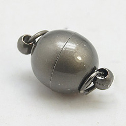 Gunmetal Brass Magnetic Clasps with Loops, Oval, Gunmetal, 17x10mm, Hole: 3mm