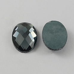 Dark Slate Gray Electroplate Glass Cabochons, Flat Back & Back Plated, Faceted, Oval, Dark Slate Gray, 14x10x4mm