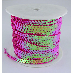 Fuchsia Plastic Paillette/Sequins Chain Rolls, AB Color, Fuchsia, 6mm