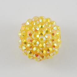 Or Chunky perles strass résine bubblegum à billes, couleur ab , ronde, or, 20x18mm, trou: environ 2.5 mm