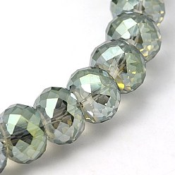 Dark Sea Green Electorplated Glass Beads, Rainbow Plated, Faceted, Rondelle, Dark Sea Green, 16x10mm