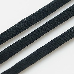 Negro Cuerda de nylon, cordón de cola de rata de satén, para hacer bisutería, anudado chino, negro, 2 mm, aproximadamente 50 yardas / rollo (150 pies / rollo)