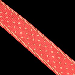 Tomato Star Printed Grosgrain Ribbon, Nice for Party Decoration, Tomato, 3/8 inch(10mm), about 100yards/roll(91.44m/roll)
