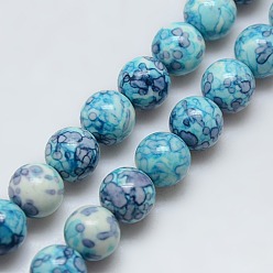Bleu Ciel Foncé Océan synthétique perles de jade blanc brins, teint, ronde, bleu profond du ciel, 6mm, Trou: 1mm, Environ 66 pcs/chapelet, 15.55 pouce
