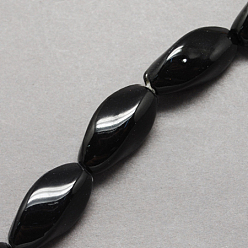 Black Handmade Porcelain Beads, Bright Glazed Porcelain, Oval, Black, 17x9x9mm, Hole: 3mm