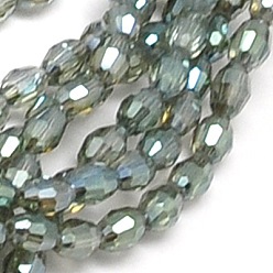 Light Grey Electroplate Glass Beads Strands, Full Rainbow Plated, Faceted, Oval, Light Grey, 6x4mm, Hole: 1mm, about 72pcs/strand, 16 inch
