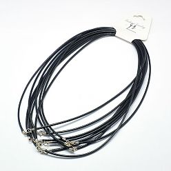 Black Waxed Cotton Cords, for Necklace Making, with 925 Sterling Silver Findings and Spring Ring Clasps, Black, 18 inch(45.8cm)