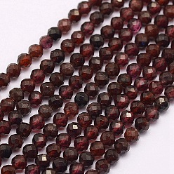Garnet Natural Garnet Beads Strands, Faceted, Round, 3mm, Hole: 0.5mm, about 132pcs/strand, 15.5 inch(39.5cm)