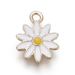 White Alloy Enamel Charms, Chrysanthemum, Light Gold, White, 13x9x1mm, Hole: 1.4mm