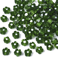 Vert Des billes de verre, fleur, verte, 4~6x4~6x2~3mm, Trou: 1mm