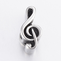 Antique Silver 304 Stainless Steel Beads, Large Hole Beads, Musical Note, Antique Silver, 14x6.5x8.5mm, Hole: 6mm