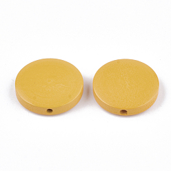 Gold Painted Natural Wood Beads, Flat Round, Gold, 19~20x4~5mm, Hole: 2mm