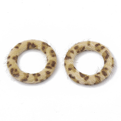 Pale Goldenrod Faux Mink Fur Covered Linking Rings, with Aluminum Bottom, Ring, Platinum, Pale Goldenrod, 35.5x5mm