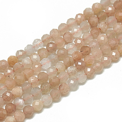 Sunstone Natural Sunstone Beads Strands, Faceted, Round, 3~3.5mm, Hole: 0.3mm, about 128pcs/strand, 15.3 inch