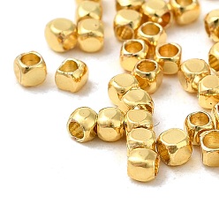 Настоящее золото 18K Латунные бусины, долговечный, кубические, реальный 18 k позолоченный, 2x2x2 мм, отверстие : 0.8 мм