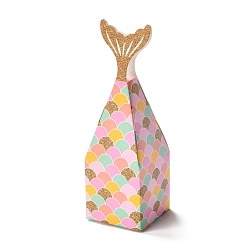 Oro Cajas de dulces de papel, cajas de embalaje de regalo de fiesta de boda de dulces de joyería, rectángulo con forma de cola de pescado, oro, 5x5x16 cm