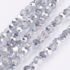 Silver Plated Electroplate Glass Beads Strands, Half Plated, Faceted(32 Facets), Round, Silver Plated, 8mm, Hole: 1mm, about 72pcs/strand, 22.6 inch