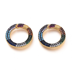 Colorful Brass Micro Pave Cubic Zirconia Spring Gate Rings, O Rings, Golden, Colorful, 19.5x3mm, Inner Diameter: 12.5mm