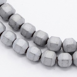 Platinum Plated Frosted Electroplate Non-magnetic Synthetic Hematite Round Beads Strands, Faceted, Platinum Plated, 4x4mm, Hole: 1mm, about 100pcs/strand, 15.7 inch