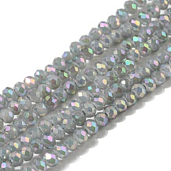 Cornsilk Electroplate Glass Beads Strands, Full Rainbow Plated, Faceted, Rondelle, Cornsilk, 3x2mm, Hole: 0.8~1mm, about 165~169pcs/strand, 15.7~16.1 inch(40~41cm)