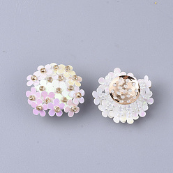 Soie De Maïs Cabochons paillette pvc, perles de cluster, avec des perles de rocaille en verre et des réglages de disques perforés en laiton plaqué or, fleur, cornsilk, 20~23x10~11mm