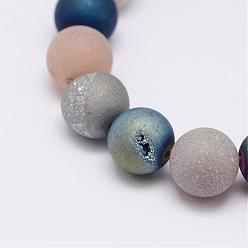 Mixed Color Electroplate Natural Agate Bead Strands, Round, Grade A, Mixed Color, 12mm, Hole: 1mm, about 16pcs/strand, 7.5 inch