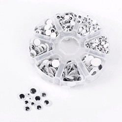 Noir Noir et blanc tortiller plastique yeux écarquillés boutons bricolage accessoires artisanat scrapbooking jouets avec étiquette emplâtre sur le dos, noir, 4~12x2.5~4 mm, sur 750 pcs / boîte