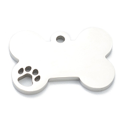 Stainless Steel Color 304 Stainless Steel Pet Pendants, Dog Bone, Stainless Steel Color, 17x25x2mm, Hole: 2mm