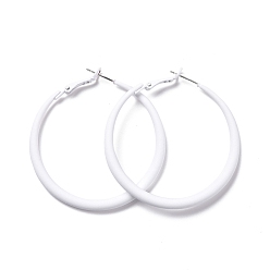 White Alloy Big Hoop Earrings for Women, Spray Earrings with 925 Sterling Silver Pin, White, 6 Gauge, 50x4mm, Pin: 0.6mm