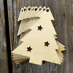 Árbol de Navidad Decoraciones colgantes de madera sin terminar, con cuerda de cáñamo, para adornos navideños, árbol de Navidad, 10x10x0.3 cm, 10 unidades / bolsa