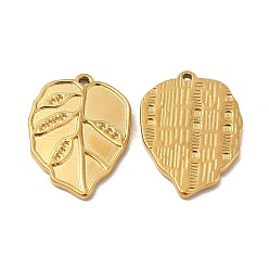 Real 18K Gold Plated Ion Plating(IP) 304 Stainless Steel Pendant Rhinestone Settings, Leaf, Real 18K Gold Plated, Fit for 0.9mm Rhinestone, 21.5x16x2mm, Hole: 1mm