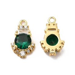 Green Rack Plating Brass Micro Pave Cubic Zirconia Charms, Long-Lasting Plated, Cadmium Free & Lead Free, Real 18K Gold Plated, Green, 14.5x8.5x4mm, Hole: 1.4mm