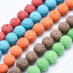 Mixed Color Natural Lava Rock Beads Strands, Round, Dyed, Mixed Color, 8mm, Hole: 1mm, about 49pcs/strand, 15.35 inch(39cm)