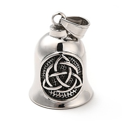 Trinity Knot Tibetan Style 304 Stainless Steel Pendants, Guardian Bell Charm, Antique Silver, Trinity Knot Pattern, 35x26mm, Hole: 9x6mm