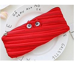 Red Canvas Storage Pencil Pouch, Zipper Funny Eye Pen Holder, for Office & School Supplies, Rectangle, Red, 205x85mm