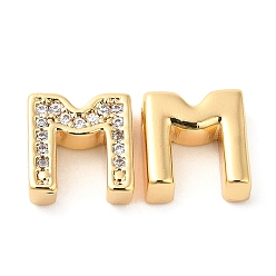 Letter M Brass Micro Pave Cubic Zirconia Beads, Real 18K Gold Plated, Letter M, 8.5x8x3.5mm, Hole: 1.2mm