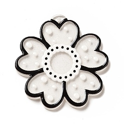 Black Transparent Printed Acrylic Pendants, Flower Charm, Black, 35x34x2.5mm, Hole: 1.5mm