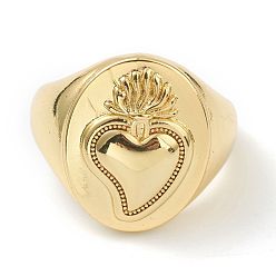 Doré  Anneaux en laiton de manchette, anneaux ouverts, ovale avec coeur sacré, or, taille us 6 (16.5 mm)