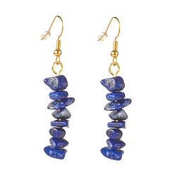 Lapis Lazuli Boucles d'oreilles pendantes en perles de lapis-lazuli naturel, boucles d'oreilles gouttes de pierres précieuses pour femmes, bijoux en laiton, or, 50~54x7~11.5x5~8mm, pin: 0.7 mm