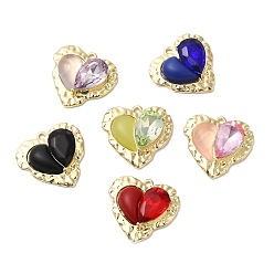 Mixed Color Rack Plating Alloy Pendant, with Glass and Resin, Heart Charms, Lead Free & Cadmium Free, Mixed Color, 19.5x21x6mm, Hole: 1.5mm